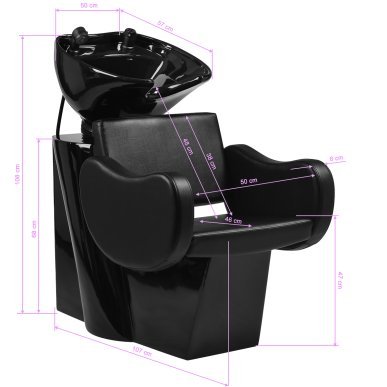 Kapperswasunit Gabbiano Sewilla zwart met keramische waskom en mengkraan voor wassen, kleuren en verzorging in salon