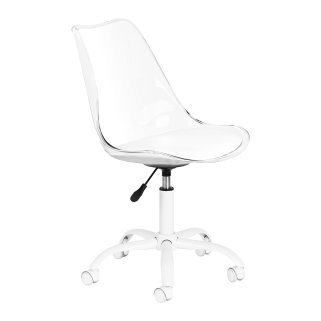 Cosmetische stoel Ghost transparant-wit met verstelbare hoogte voor schoonheidssalon, manicure, make-up en gezichtsverzorging
