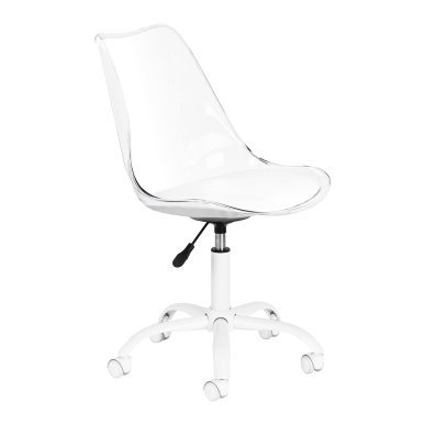 Cosmetische stoel Ghost transparant-wit met verstelbare hoogte voor schoonheidssalon, manicure, make-up en gezichtsverzorging