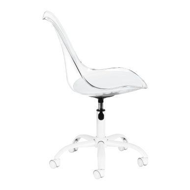 Cosmetische stoel Ghost transparant-wit met verstelbare hoogte voor schoonheidssalon, manicure, make-up en gezichtsverzorging