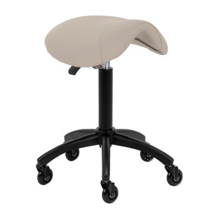 Professionele kapperskruk Gabbiano D032 grijs-beige met verstelbare zithoogte, wielen en rugondersteuning voor de salon