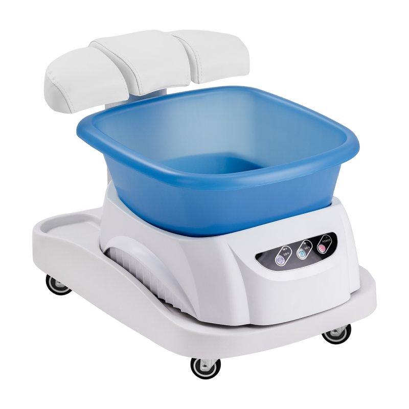Pedicurevoetbad Azzurro met massage en witte trolley voor professionele pedicure, podologie en comfortabele voetbaden Pedicurevoetbad Azzurro met massage en witte trolley voor professionele pedicure, podologie en comfortabele voetbaden