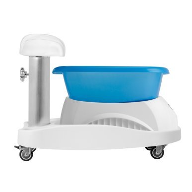 Pedicurevoetbad Azzurro met massage en witte trolley voor professionele pedicure, podologie en comfortabele voetbaden