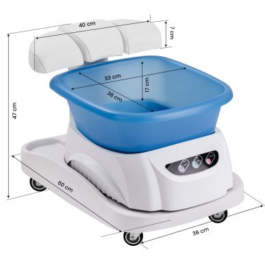 Pedicurevoetbad Azzurro met massage en witte trolley voor professionele pedicure, podologie en comfortabele voetbaden