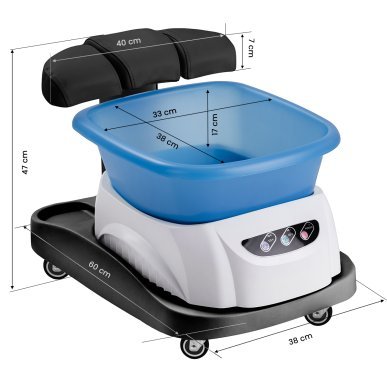 Professionele pedicure set Azzurro met massagevoetbad en witte trolley voor salon, podologie en mobiele specialisten