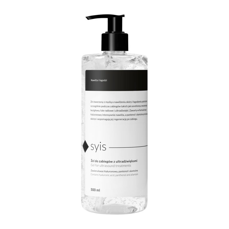 Hydraterende ultrasoundgel SYIS met hyaluronzuur 500 ml voor professionele behandelingen en comfortabele huidverzorging Hydraterende ultrasoundgel SYIS met hyaluronzuur 500 ml voor professionele behandelingen en comfortabele huidverzorging