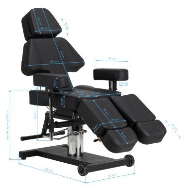 Professionele tattoo stoel Pro Ink 605 met soepele verstelling zwart voor tattoo en permanente make-up in salon en praktijk