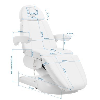 Verwarmde behandelstoel Azzurro Lux met 3 motoren in wit voor cosmetische behandelingen, pedicure en esthetiek