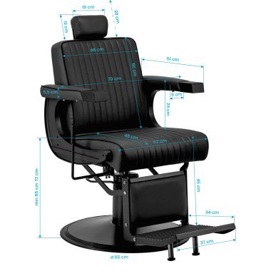 Barberstoel Gabbiano Visionerio zwart met zwart frame voor professionele barbering, scheerbehandelingen en herensalons