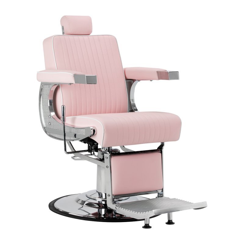 Barberstoel Gabbiano Visionerio roze met chroom frame voor professionele barbering, scheerbehandelingen en herensalons