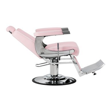 Barberstoel Gabbiano Visionerio roze met chroom frame voor professionele barbering, scheerbehandelingen en herensalons