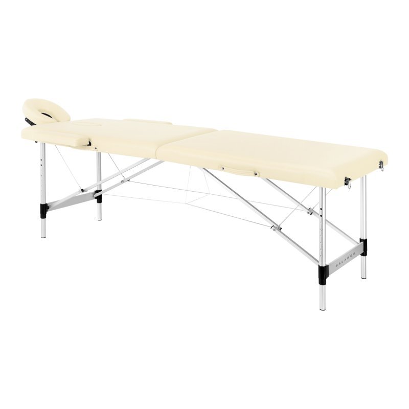 Inklapbare aluminium massagetafel BALANCE met 2 segmenten in crème voor massage, fysiotherapie en mobiele behandelingen Inklapbare aluminium massagetafel BALANCE met 2 segmenten in crème voor massage, fysiotherapie en mobiele behandelingen