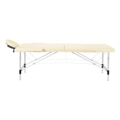 Inklapbare aluminium massagetafel BALANCE met 2 segmenten in crème voor massage, fysiotherapie en mobiele behandelingen