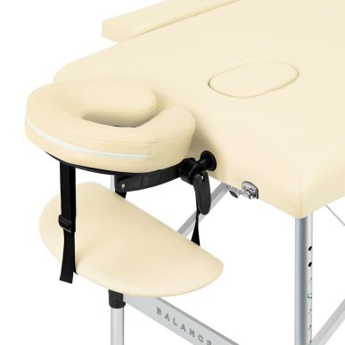 Inklapbare aluminium massagetafel BALANCE met 2 segmenten in crème voor massage, fysiotherapie en mobiele behandelingen