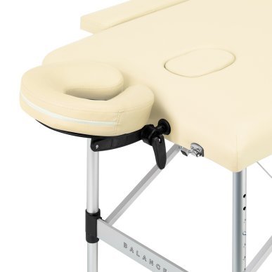 Inklapbare aluminium massagetafel BALANCE met 2 segmenten in crème voor massage, fysiotherapie en mobiele behandelingen