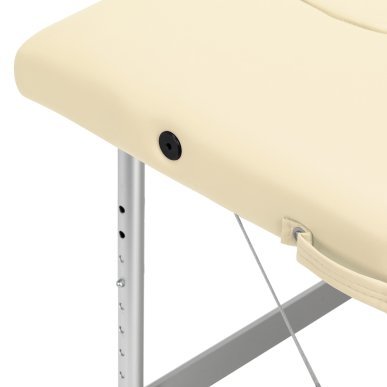 Inklapbare aluminium massagetafel BALANCE met 2 segmenten in crème voor massage, fysiotherapie en mobiele behandelingen
