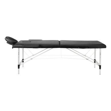 Inklapbare aluminium massagetafel BALANCE met 2 segmenten in zwart voor massage, fysiotherapie en mobiele behandelingen