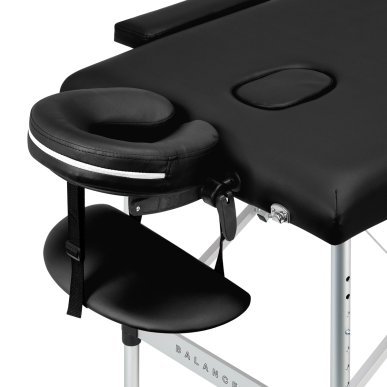 Inklapbare aluminium massagetafel BALANCE met 2 segmenten in zwart voor massage, fysiotherapie en mobiele behandelingen