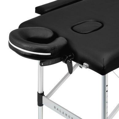 Inklapbare aluminium massagetafel BALANCE met 2 segmenten in zwart voor massage, fysiotherapie en mobiele behandelingen