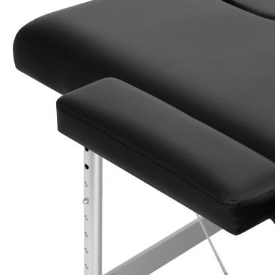Inklapbare aluminium massagetafel BALANCE met 2 segmenten in zwart voor massage, fysiotherapie en mobiele behandelingen