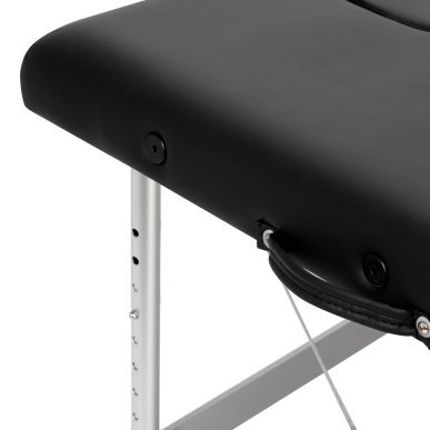 Inklapbare aluminium massagetafel BALANCE met 2 segmenten in zwart voor massage, fysiotherapie en mobiele behandelingen