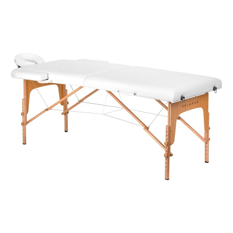 Inklapbare houten massagetafel BALANCE met 2 segmenten in wit voor massage, fysiotherapie en mobiele behandelingen Inklapbare houten massagetafel BALANCE met 2 segmenten in wit voor massage, fysiotherapie en mobiele behandelingen