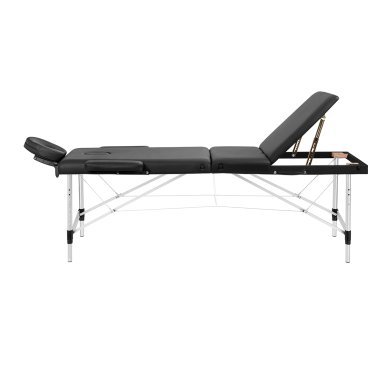Inklapbare massagetafel BALANCE aluminium 3 segmenten zwart voor massage, fysiotherapie en mobiele behandelingen