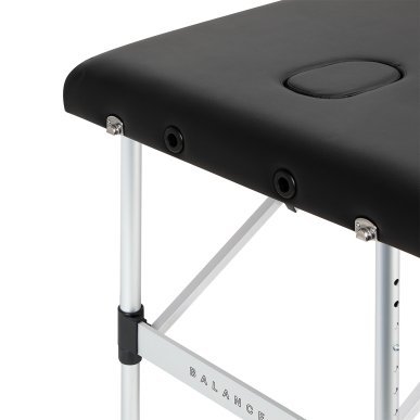 Inklapbare massagetafel BALANCE aluminium 3 segmenten zwart voor massage, fysiotherapie en mobiele behandelingen