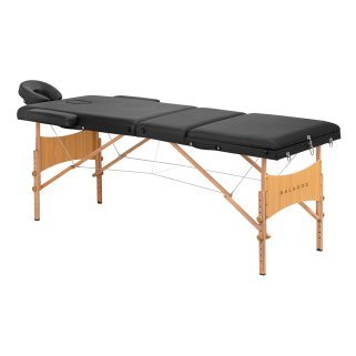 Inklapbare houten massagetafel BALANCE met 3 segmenten, zwart, voor massage en mobiele fysiotherapie