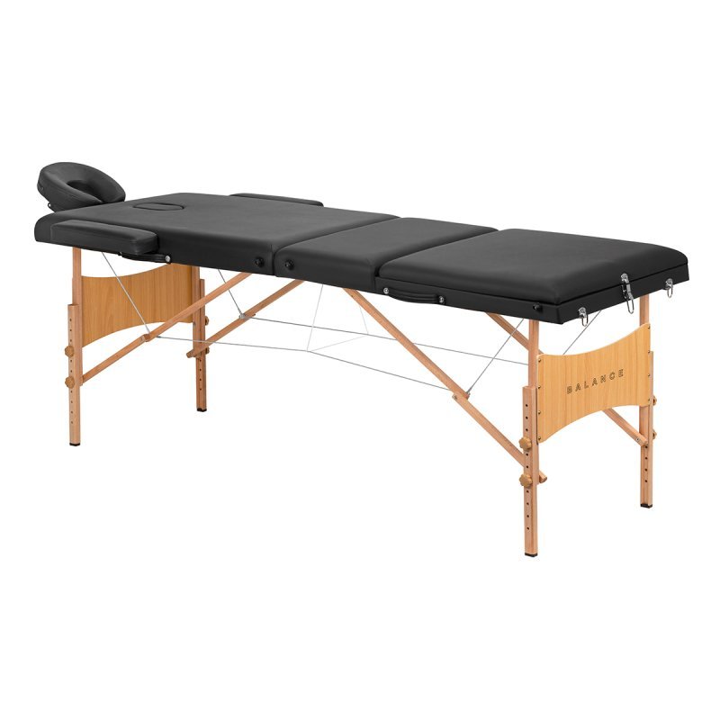 Inklapbare houten massagetafel BALANCE met 3 segmenten, zwart, voor massage en mobiele fysiotherapie Inklapbare houten massagetafel BALANCE met 3 segmenten, zwart, voor massage en mobiele fysiotherapie