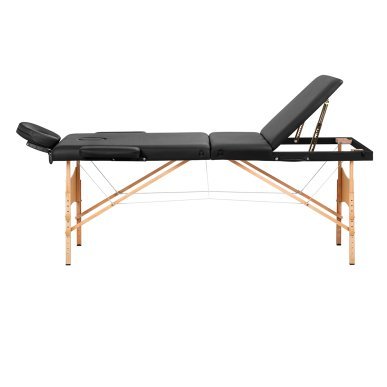 Inklapbare houten massagetafel BALANCE met 3 segmenten, zwart, voor massage en mobiele fysiotherapie
