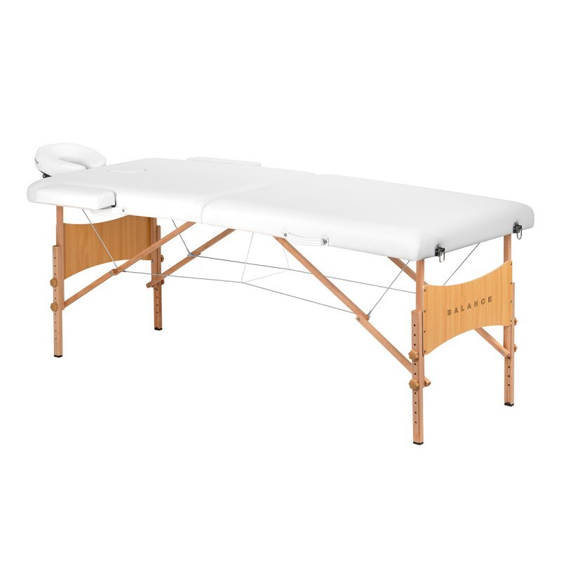 Inklapbare houten massagetafel BALANCE met 2 segmenten, 190x70 cm, wit voor massage, fysiotherapie en salonwerk