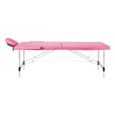 Inklapbare aluminium massagetafel BALANCE met 2 segmenten in roze voor massage, fysiotherapie en mobiele behandelingen