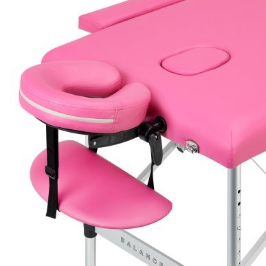 Inklapbare aluminium massagetafel BALANCE met 2 segmenten in roze voor massage, fysiotherapie en mobiele behandelingen