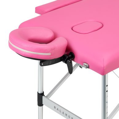Inklapbare aluminium massagetafel BALANCE met 2 segmenten in roze voor massage, fysiotherapie en mobiele behandelingen