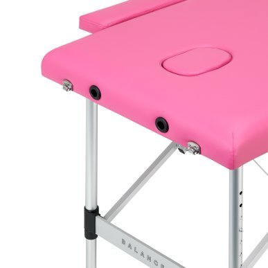 Inklapbare aluminium massagetafel BALANCE met 2 segmenten in roze voor massage, fysiotherapie en mobiele behandelingen