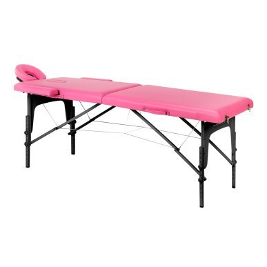 Inklapbare houten massagetafel BALANCE met 2 segmenten in roze en zwart voor massage, fysiotherapie en mobiele behandelingen