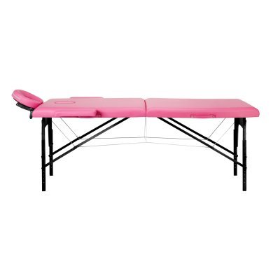 Inklapbare houten massagetafel BALANCE met 2 segmenten in roze en zwart voor massage, fysiotherapie en mobiele behandelingen