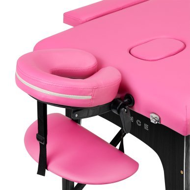 Inklapbare houten massagetafel BALANCE met 2 segmenten in roze en zwart voor massage, fysiotherapie en mobiele behandelingen