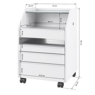 Professionele podiatrie trolley 984 wit voor organisatie van podologieplek, salon, praktijk en mobiele beautyservices
