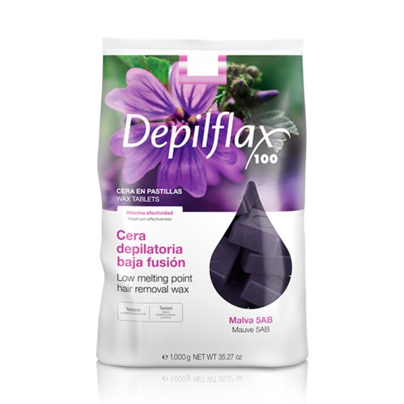 Flexibele ontharingswax Depilflax 100 Malva 5AB met lage smelttemperatuur 1000 g voor professionele salons