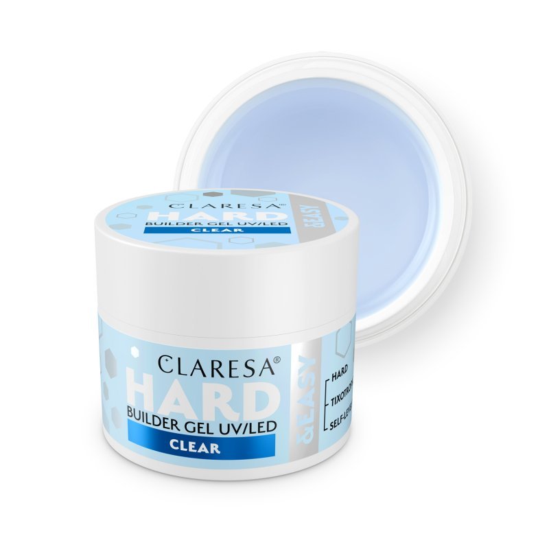 Builder gel CLARESA Hard&Easy Clear 45g voor nagelopbouw, verlenging en versteviging met zelfnivellerende formule