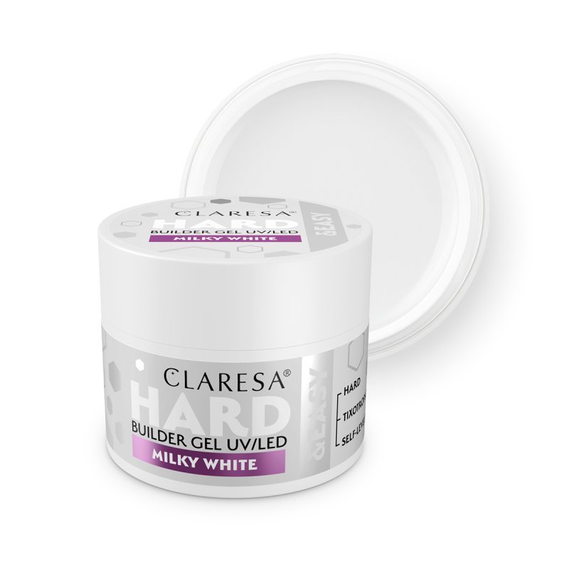 Builder gel Claresa Hard&Easy Milky White 45g voor nagelopbouw, verlenging en versteviging met zelfnivellerende textuur