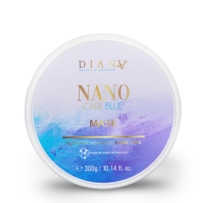 Haarmasker NanoCare Blue 300 g na nanoplastia voor blond en droog haar met paarse pigmenten en glans