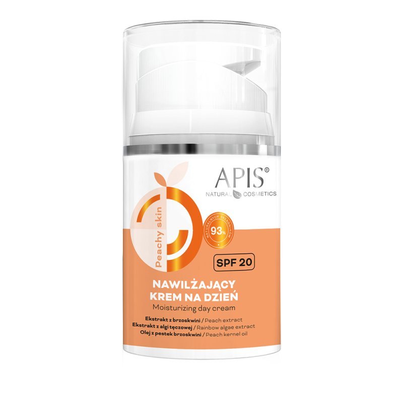 Hydraterende dagcrème Apis Peachy Skin SPF 20 50 ml voor salonverzorging met verzachtende en verhelderende werking