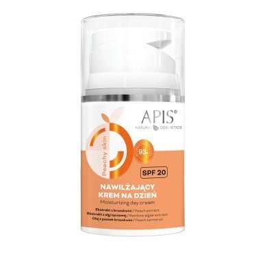 Hydraterende dagcrème Apis Peachy Skin SPF 20 50 ml voor salonverzorging met verzachtende en verhelderende werking
