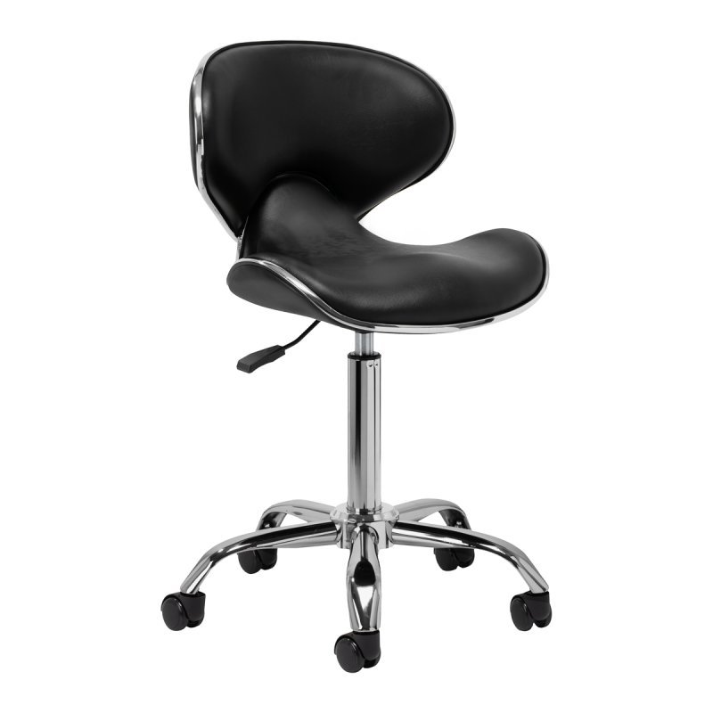 Professionele cosmetische kruk Gabbiano Q-4599 zwart V2 met rugleuning, gasveer en wielen, tweede categorie voor salon