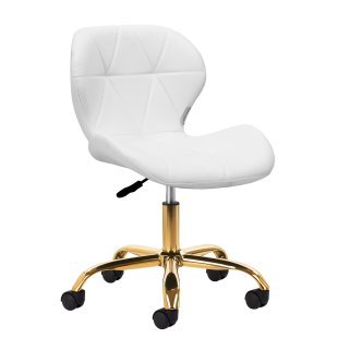 Cosmetische kruk 4Rico QS-06G wit voor professioneel salonwerk met verstelbare zithoogte en comfortabele rugleuning