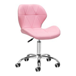 Professionele cosmetische kruk 4Rico QS-06 roze met rugleuning, gaslift en wielen voor manicure, make-up en receptie