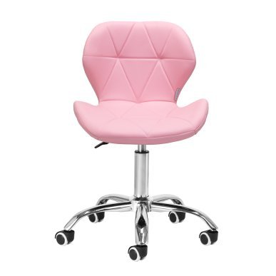 Professionele cosmetische kruk 4Rico QS-06 roze met rugleuning, gaslift en wielen voor manicure, make-up en receptie